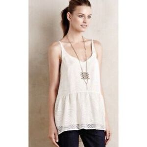 Anthropologie HD in Paris Cami Tank Top Size Small S Ivory Sheer Flowy Textured